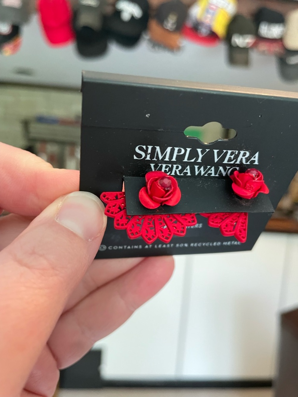 Simply Vera Vera Wang Red Filigree Flower/Rose Floater Earrings - NWT - Picture 4 of 10